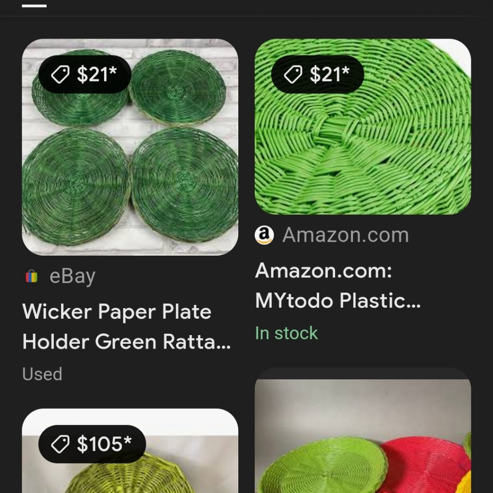 Wicker lot of 4 green paper plate baskets pretty lime green color - Picture 2 of 7